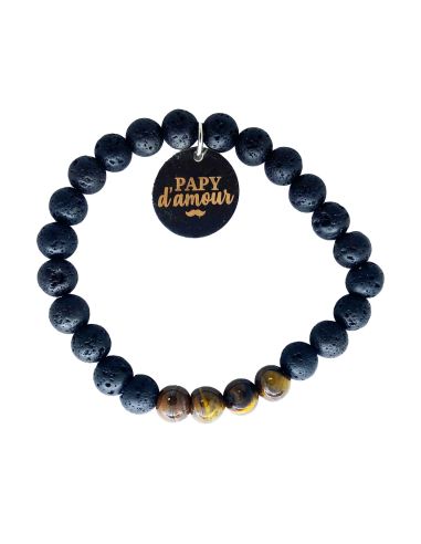 Bracelet Médaillon et Pierres Naturelles Papy - 2 modèles au choix