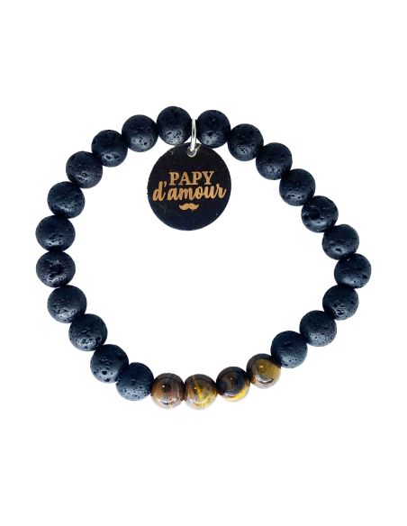 Bracelet Médaillon et Pierres Naturelles Papy - 2 modèles au choix