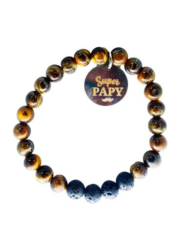 Bracelet Médaillon et Pierres Naturelles Papy - 2 modèles au choix