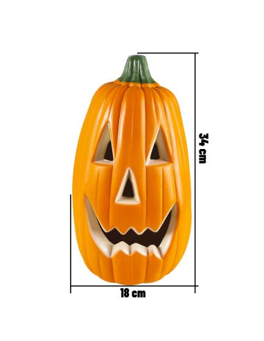 Décoration Halloween Citrouille Lumineuse  Allongée- Dimensions : 34 x 18 cm
