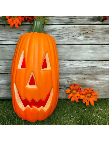 Décoration Halloween Citrouille Lumineuse  Allongée- Dimensions : 34 x 18 cm