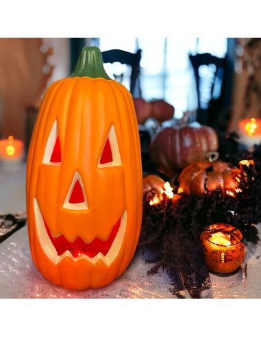 Décoration Halloween Citrouille Lumineuse  Allongée- Dimensions : 34 x 18 cm