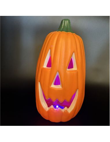 Décoration Halloween Citrouille Lumineuse  Allongée- Dimensions : 34 x 18 cm