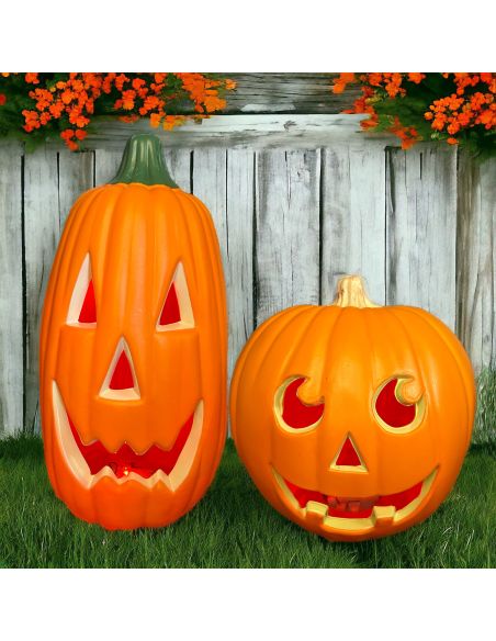 Décoration Halloween Citrouille Lumineuse  Allongée- Dimensions : 34 x 18 cm
