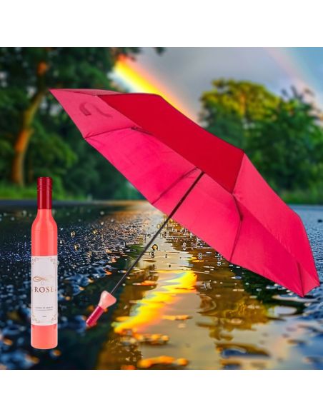 Parapluie en Forme de Bouteille De Vin Rosé - Dimensions ouvert : 61 x 90 cm 