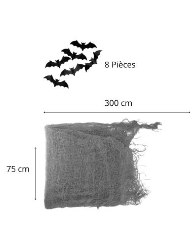 Décoration Halloween - Filet avec Chauve-souris - Dimension : 300 x 75 cm