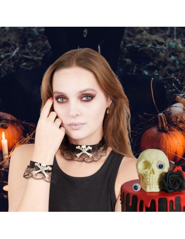 Bijoux Tête de Mort et Os avec Dentelle - Taille Réglable