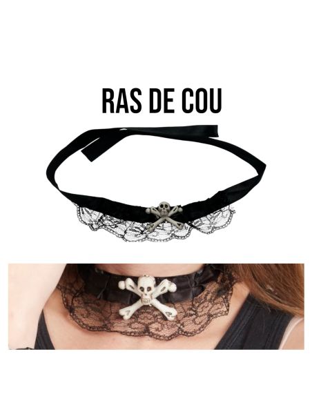 Bijoux Tête de Mort et Os avec Dentelle - Taille Réglable