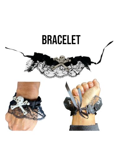 Bijoux Tête de Mort et Os avec Dentelle - Taille Réglable