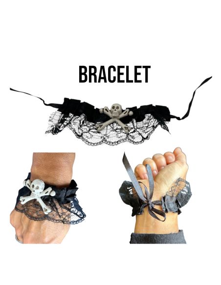 Bijoux Tête de Mort et Os avec Dentelle - Taille Réglable