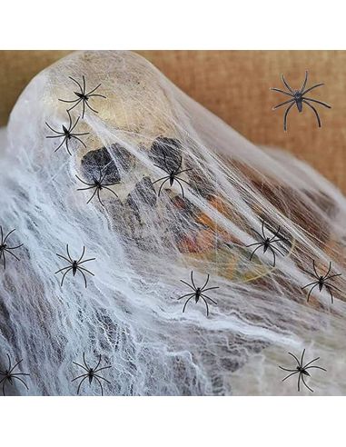 Toile d'Araignée avec 4 Araignées en Plastique