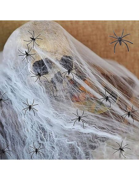Toile d'Araignée avec 4 Araignées en Plastique