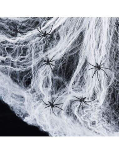 Toile d'Araignée avec 4 Araignées en Plastique