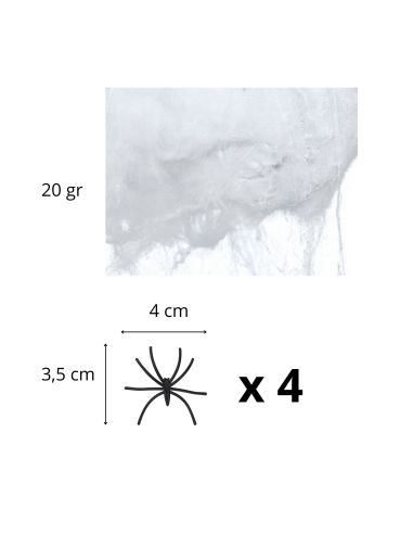 Toile d'Araignée avec 4 Araignées en Plastique