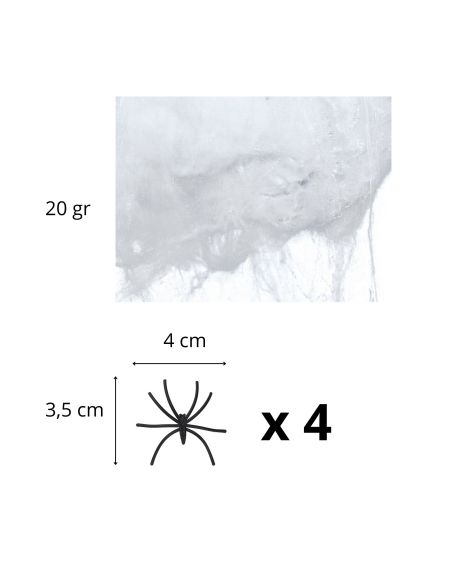 Toile d'Araignée avec 4 Araignées en Plastique