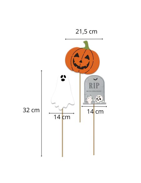 Lot de 6 Décorations de Jardin à Planter Halloween - Dimensions : 44 x 15 x 1 cm