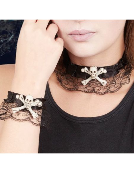 Bijoux Tête de Mort et Os avec Dentelle - Taille Réglable