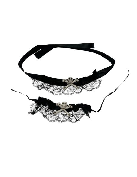 Bijoux Tête de Mort et Os avec Dentelle - Taille Réglable