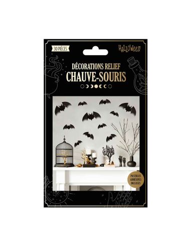 Décorations Murale en Relief Chauve-souris - Coffret de 30 Pièces - Pastilles Adhésives Incluses