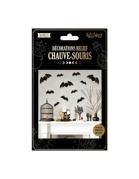 Décorations Murale en Relief Chauve-souris - Coffret de 30 Pièces - Pastilles Adhésives Incluses