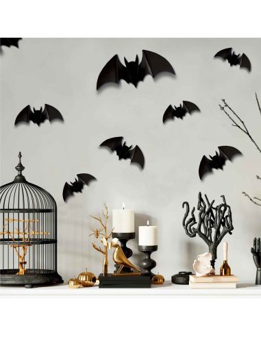 Décorations Murale en Relief Chauve-souris - Coffret de 30 Pièces - Pastilles Adhésives Incluses
