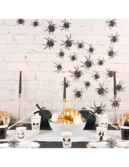 Décorations Murales en Relief Araignées Halloween - Coffret de 30 Pièces - Pastilles Adhésives Incluses