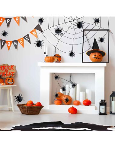 Décorations Murales en Relief Araignées Halloween - Coffret de 30 Pièces - Pastilles Adhésives Incluses