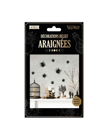 Décorations Murales en Relief Araignées Halloween - Coffret de 30 Pièces - Pastilles Adhésives Incluses