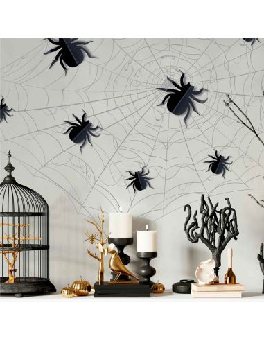 Décorations Murales en Relief Araignées Halloween - Coffret de 30 Pièces - Pastilles Adhésives Incluses
