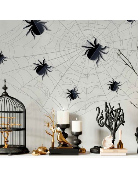 Décorations Murales en Relief Araignées Halloween - Coffret de 30 Pièces - Pastilles Adhésives Incluses