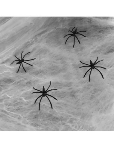Toile d'Araignée avec 4 Araignées en Plastique