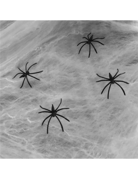 Toile d'Araignée avec 4 Araignées en Plastique