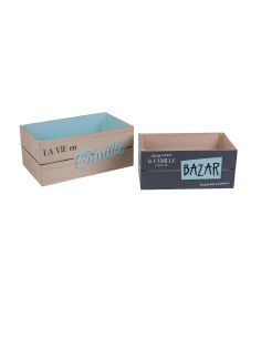 Lot de 2 Cagettes de Rangement Famille déco en Bois