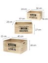 Lot de 3 Cagettes en Bois empilables / Avec 3 Messages Différents à l'Encre Noir avec Différentes Dimensions