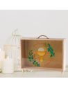 Urne en bois avec Impression d'un "Calice" sur Verre Transparent - Dimensions : 35 x 7,5 x 30 cm
