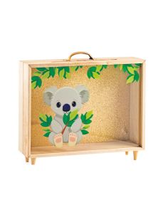 Urne en bois avec Impression d'un "Koala Mangeant de l'Eucalyptus" sur Verre Transparent - Dimensions : 35 x 7,5 x 30 cm