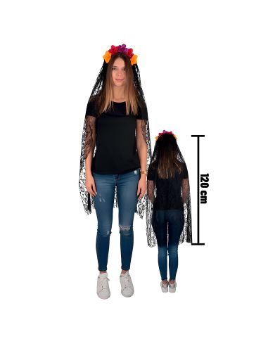 Serre-tête Jour des Morts avec Fleurs - Voile 120cm