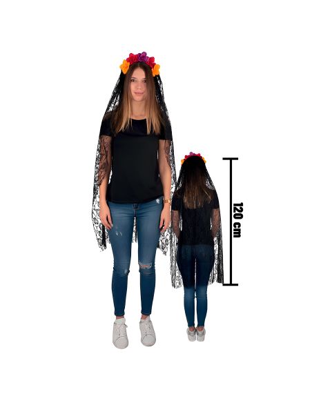 Serre-tête Jour des Morts avec Fleurs - Voile 120cm