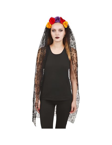 Serre-tête Jour des Morts avec Fleurs - Voile 120cm