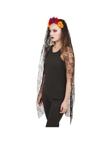 Serre-tête Jour des Morts avec Fleurs - Voile 120cm