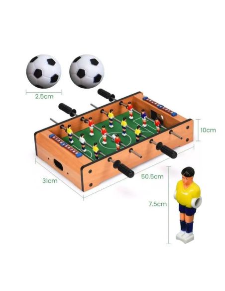 Jeu De Table Baby-Foot avec 2 Panneaux de Score et 2 Balles / Matière : Bois, Métal et Plastique Haute Résistance / Dimensions :