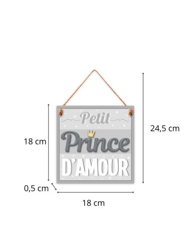 Plaque Murale en Bois à Suspendre Mention " Petite Prince d'Amour"