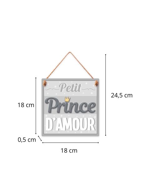 Plaque Murale en Bois à Suspendre Mention " Petite Prince d'Amour"