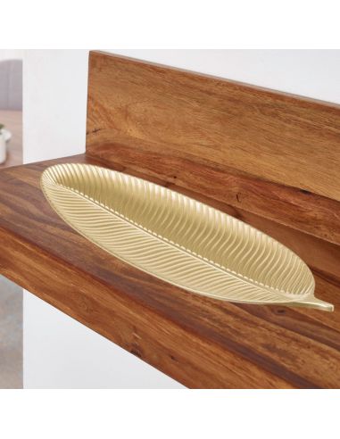 Plateau en Bois MDF Dorée en Forme de Feuille - Dimensions : 60 x 22 x 3 cm