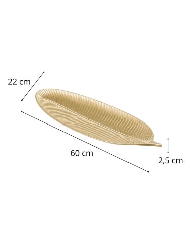 Plateau en Bois MDF Dorée en Forme de Feuille - Dimensions : 60 x 22 x 3 cm