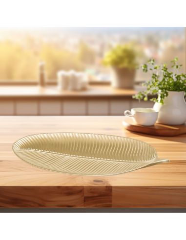 Plateau en Bois MDF Dorée en Forme de Feuille - Dimensions : 60 x 22 x 3 cm