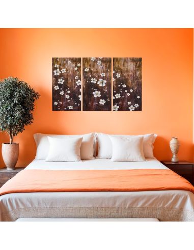 Impression sur Toile en 3 Parties Style Peinture Florale Structure en Bois - Dimensions d'une Partie : 55 x 3 x 100 cm