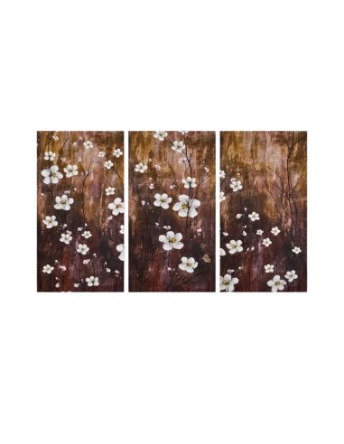 Impression sur Toile en 3 Parties Style Peinture Florale Structure en Bois - Dimensions d'une Partie : 55 x 3 x 100 cm