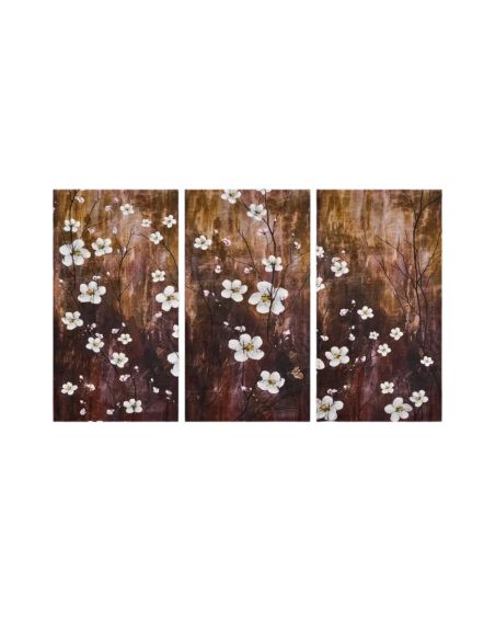 Impression sur Toile en 3 Parties Style Peinture Florale Structure en Bois - Dimensions d'une Partie : 55 x 3 x 100 cm