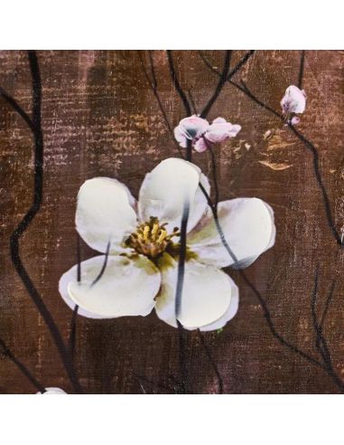 Impression sur Toile en 3 Parties Style Peinture Florale Structure en Bois - Dimensions d'une Partie : 55 x 3 x 100 cm